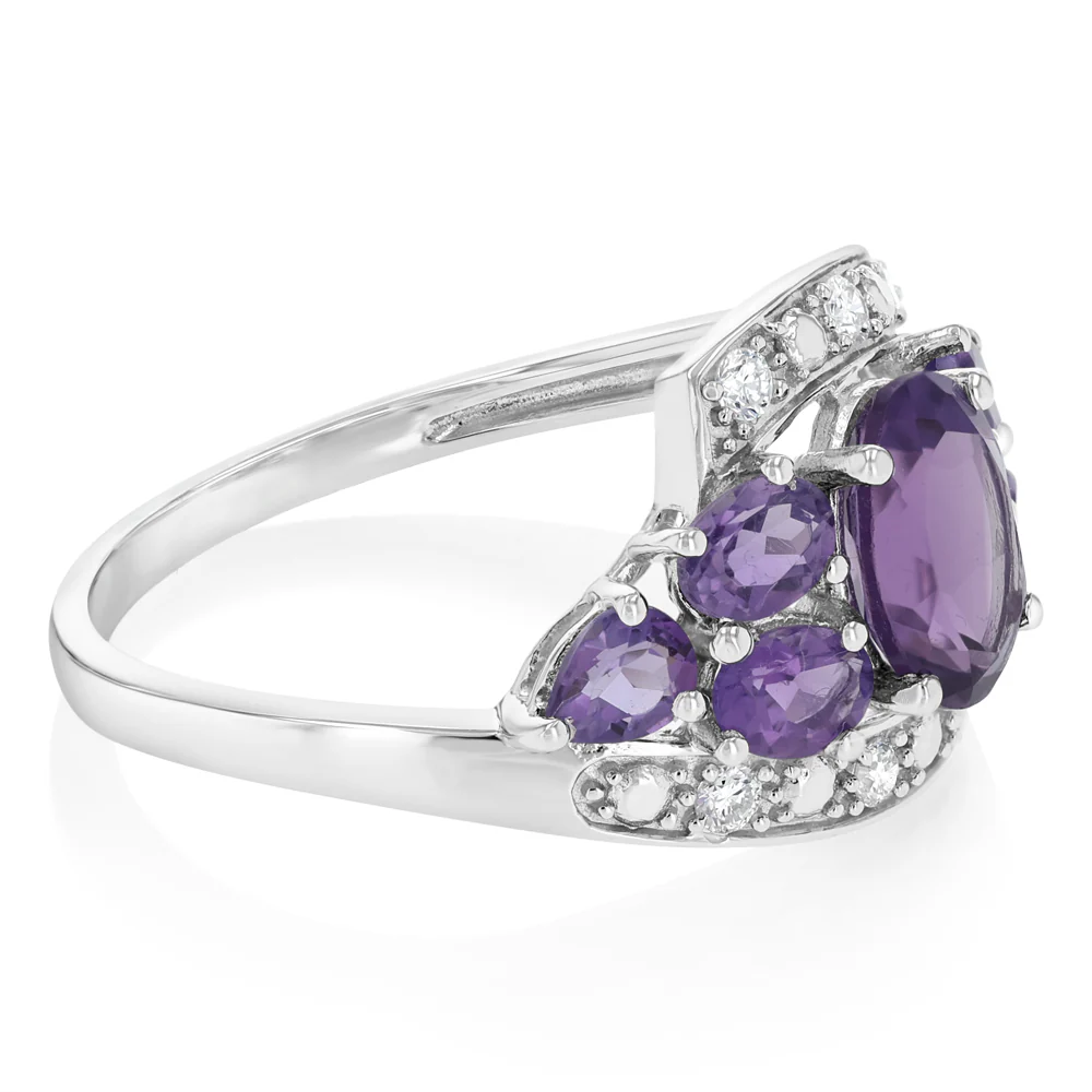 0.14 Carat Luminesce Lab Grown Diamond and Natural Amethyst Ring in Sterling Silver - Image 2
