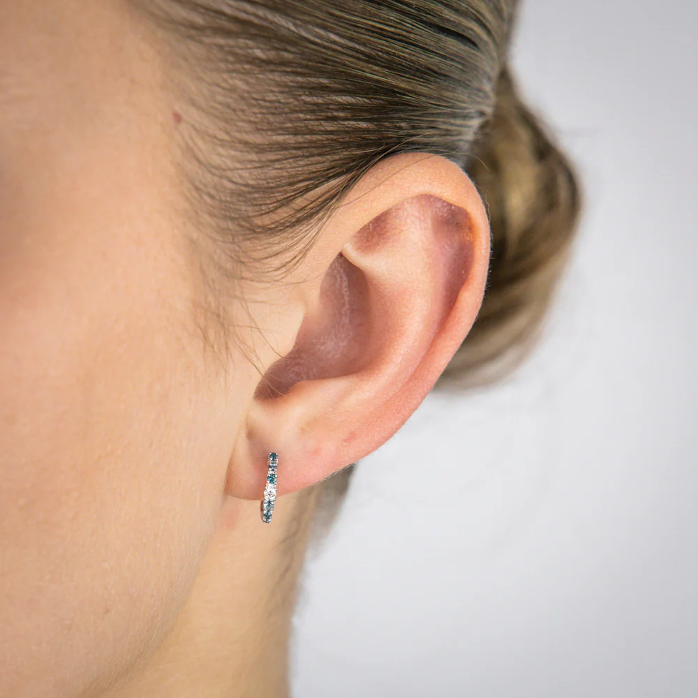 0.24 Carat London Blue Topaz and Diamond Hoop Earrings in 9ct White Gold - Image 2
