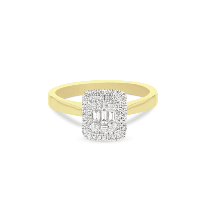0.25ct Baguette & Round Duchess Halo Ring in 9ct Gold - Image 2