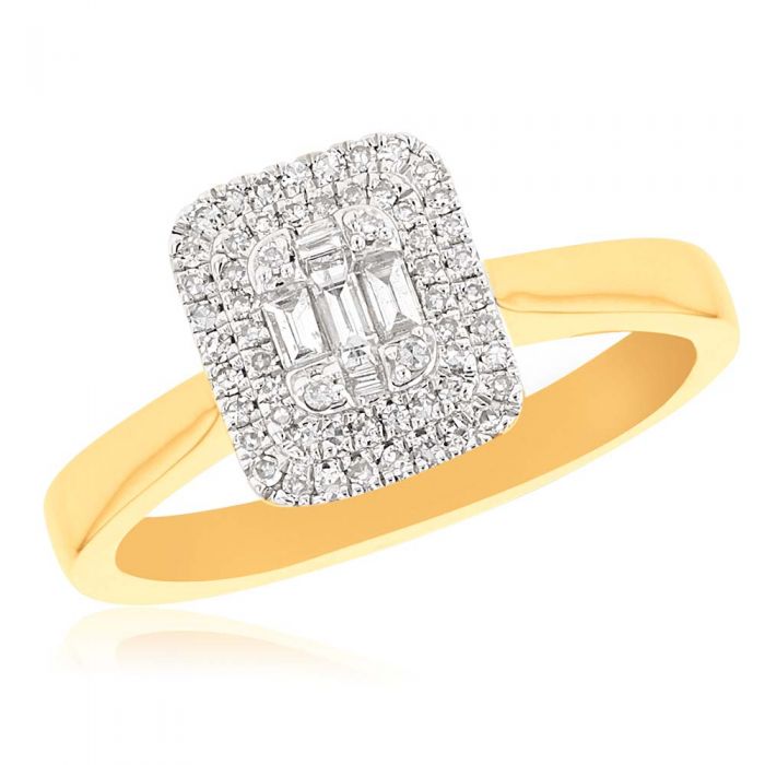 0.25ct Baguette & Round Duchess Halo Ring in 9ct Gold - Image 5