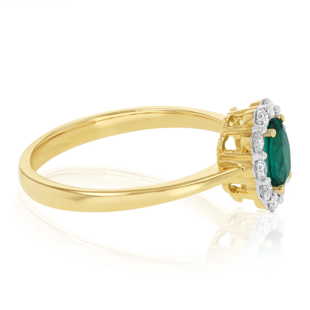 0.27 Carat Luminesce Lab Grown Diamond and Created Emerald Ring in 9ct Yellow Gold - Image 2