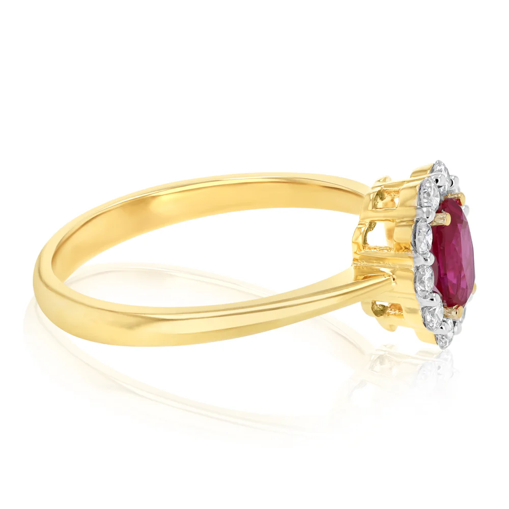 0.27 Carat Luminesce Lab Grown Diamond and Created Ruby Ring in 9ct Yellow Gold - Image 2