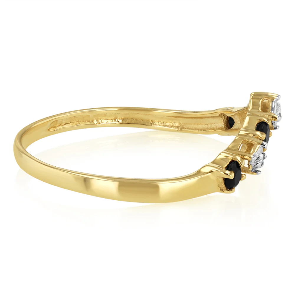 0.3 Carat Black Sapphire and Diamond Ring in 9ct Yellow Gold - Image 2