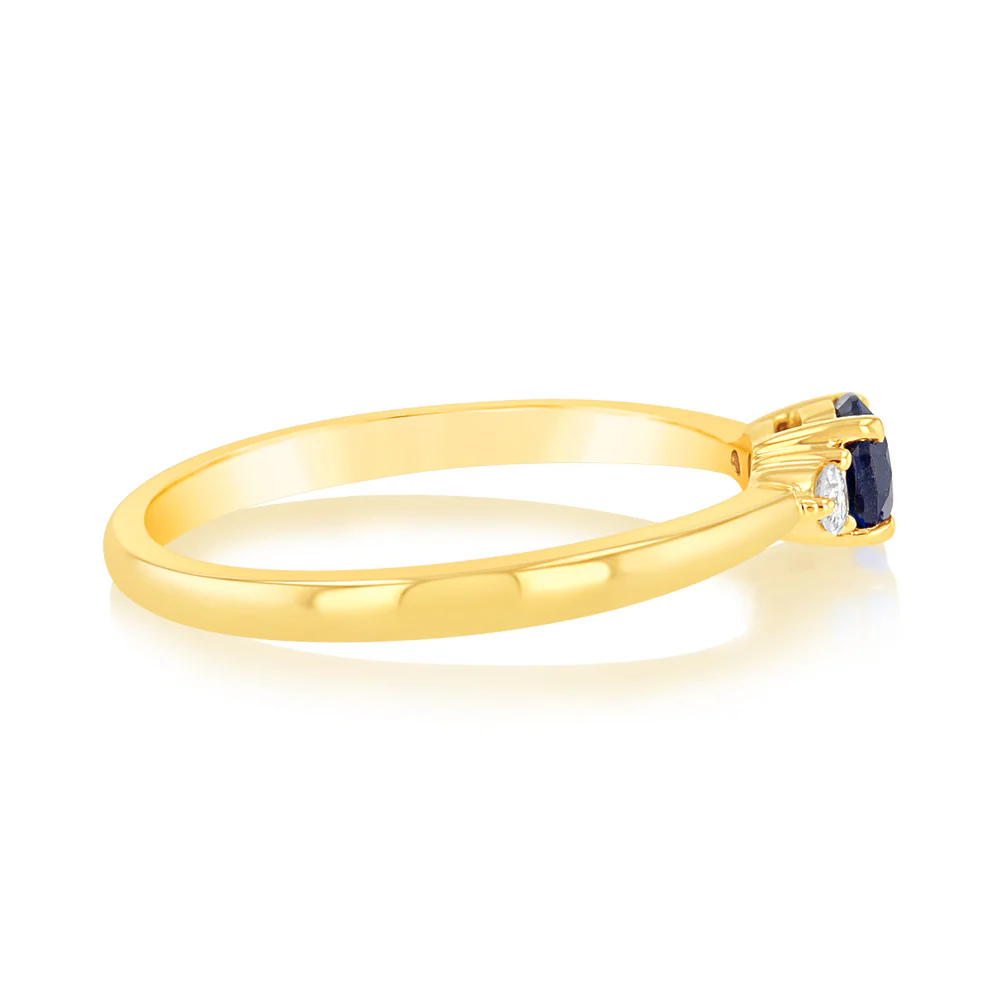 0.30 Carat Created Sapphire and Diamond Ring in 9ct Yellow Gold - Image 2