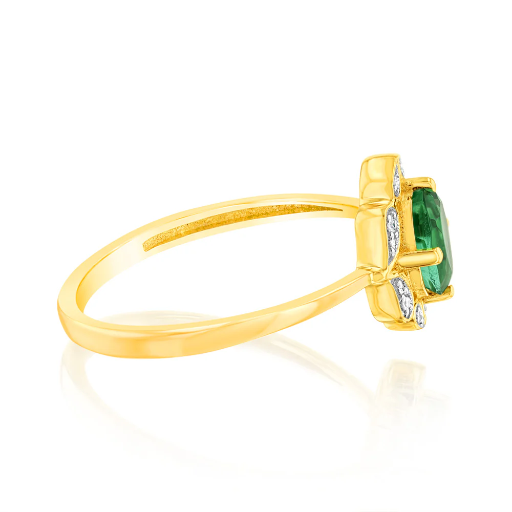 0.40 Carat Created Emerald Oval and Diamond Ring in 9ct Yellow Gold - Image 2