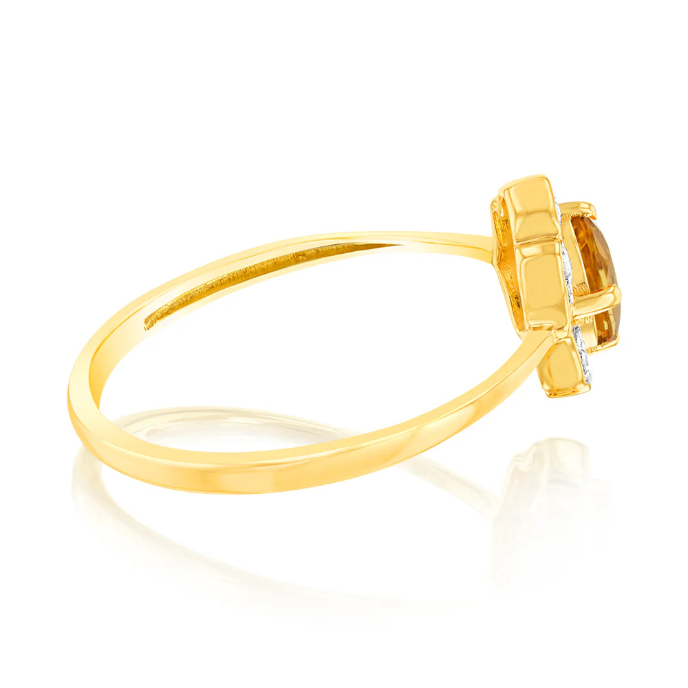 0.44 Carat Citrine Oval and Diamond Ring in 9ct Yellow Gold - Image 2