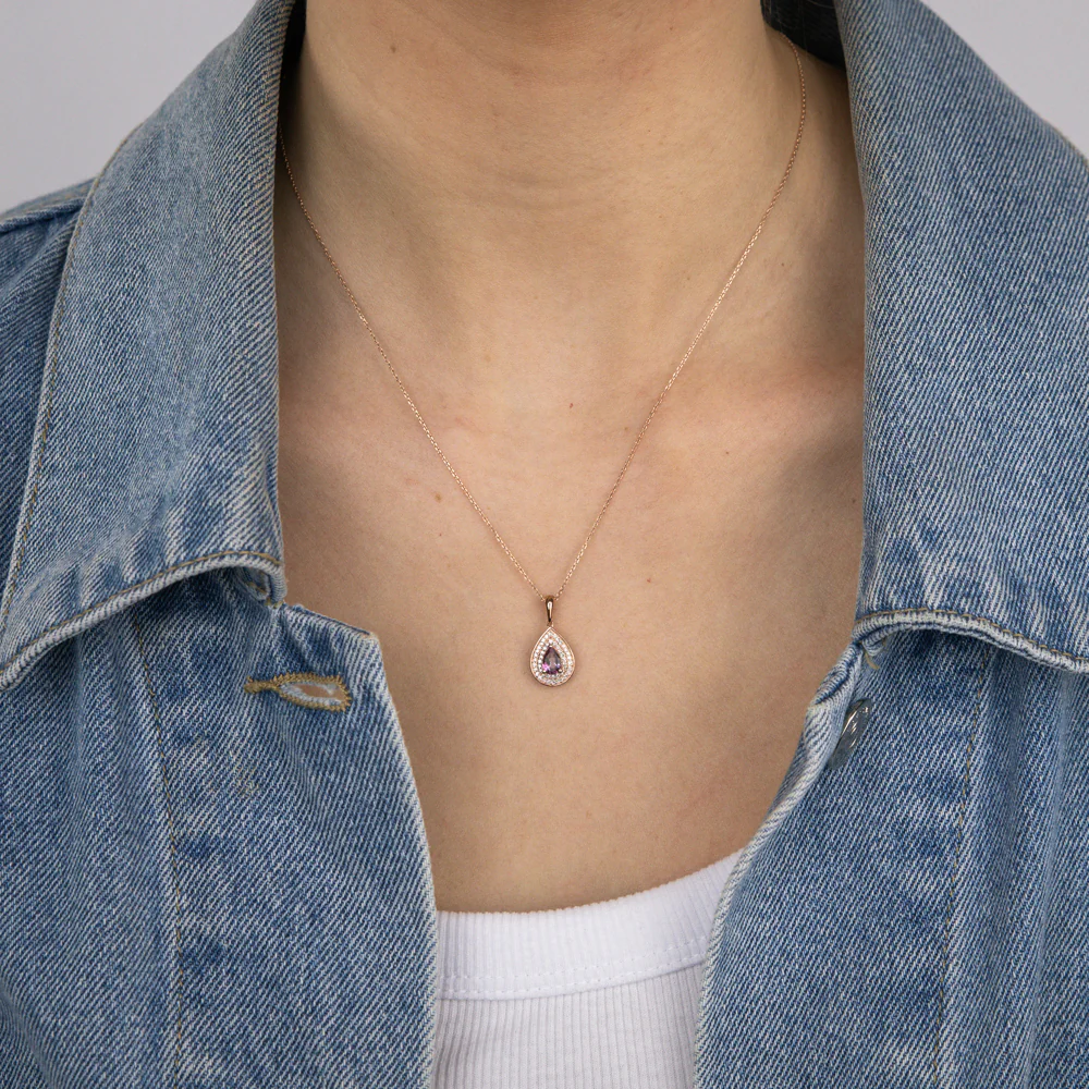 0.44 Carat Pink Topaz Pear and Diamond Pendant with 45cm Chain in 9ct Rose Gold - Image 2