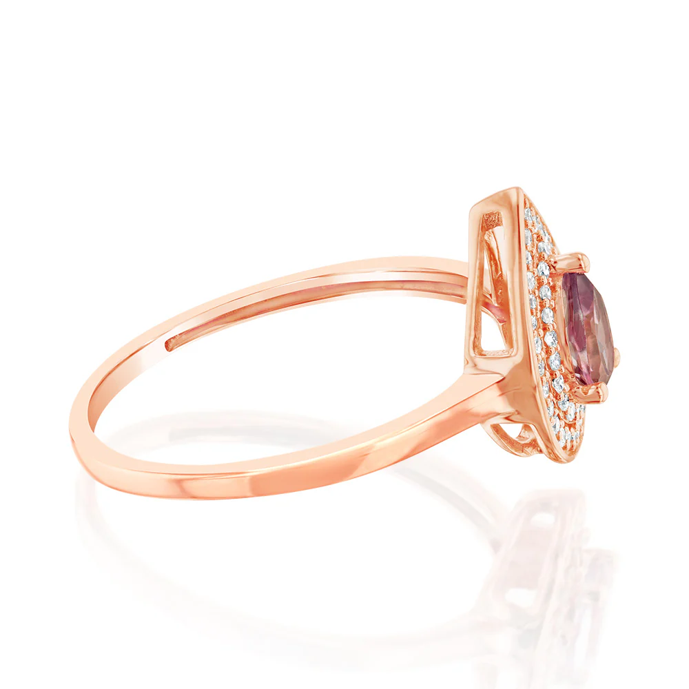 0.44 Carat Pink Topaz Pear and Diamond Ring in 9ct Rose Gold - Image 2