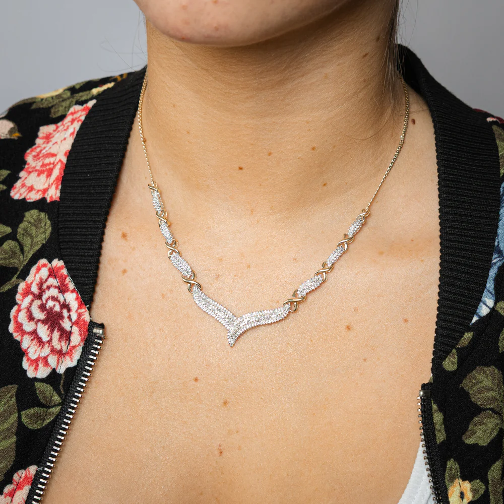0.45 Carat Diamond Necklace 2 Tone in Gold Plated Silver - Image 3