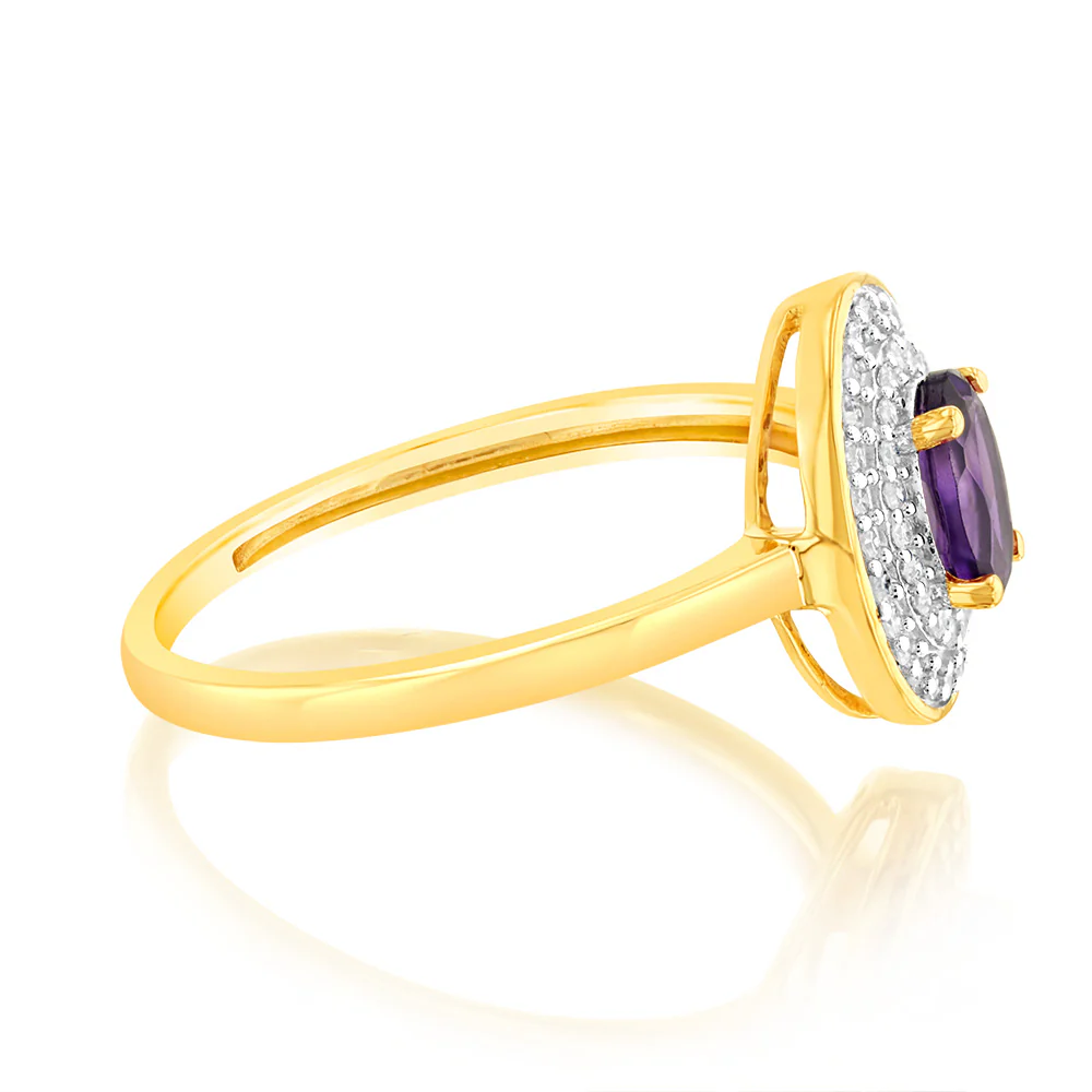 0.46 Carat Amethyst and Diamond Ring in 9ct Yellow Gold - Image 2