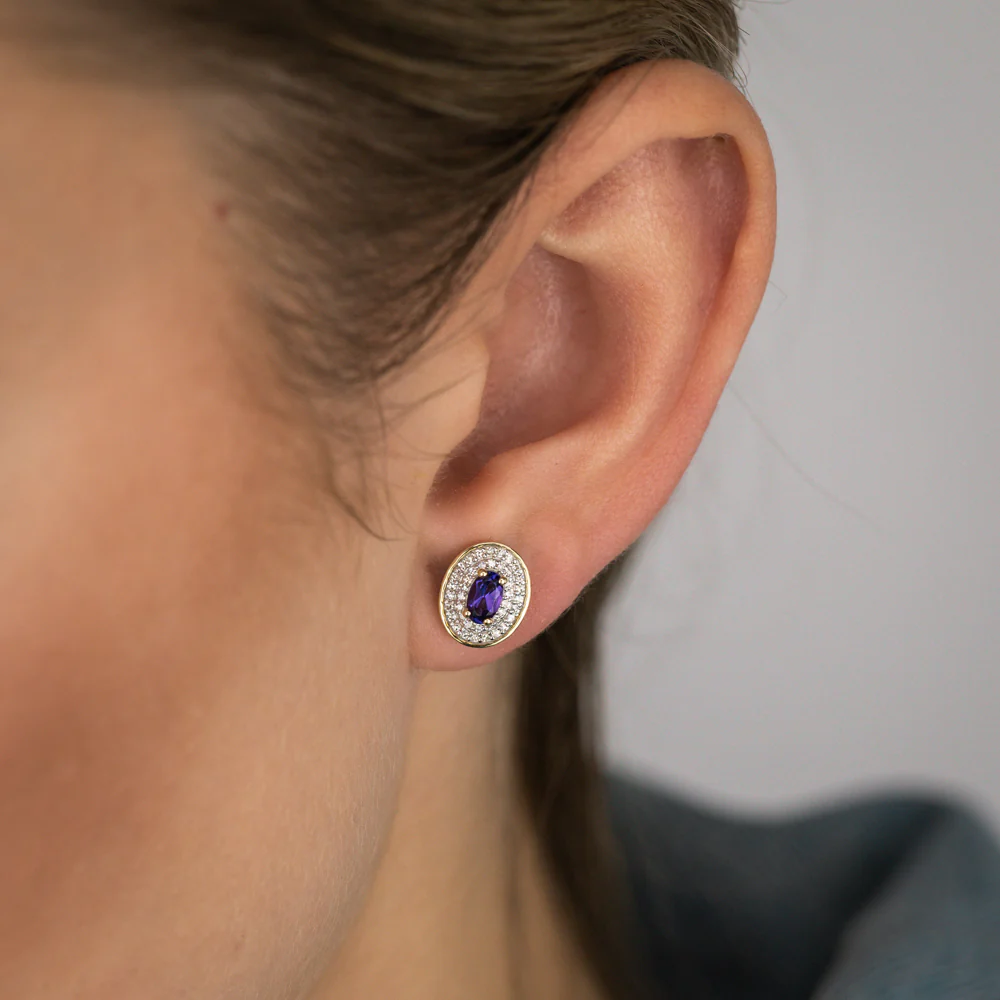 0.50 Carat Amethyst and Diamond Stud Earrings in 9ct Yellow Gold - Image 2