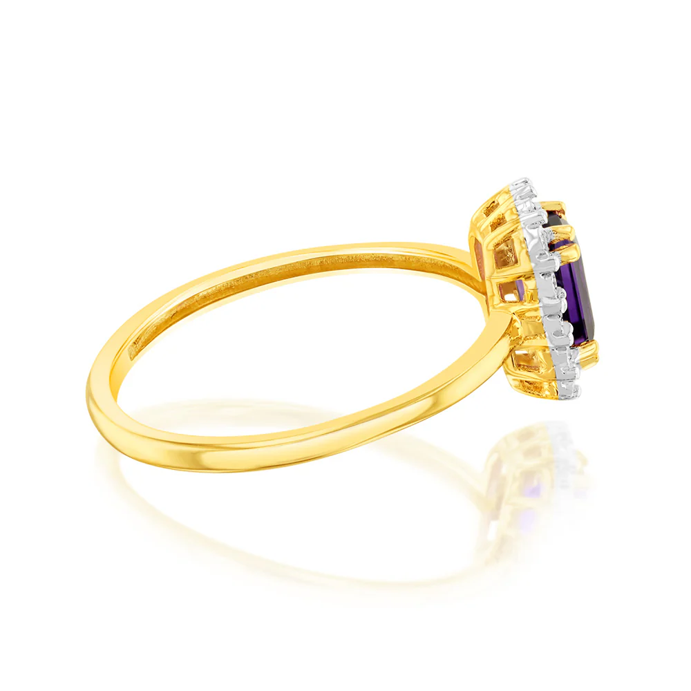 0.54 Carat Amethyst and Diamond Ring in 9ct Yellow Gold - Image 2