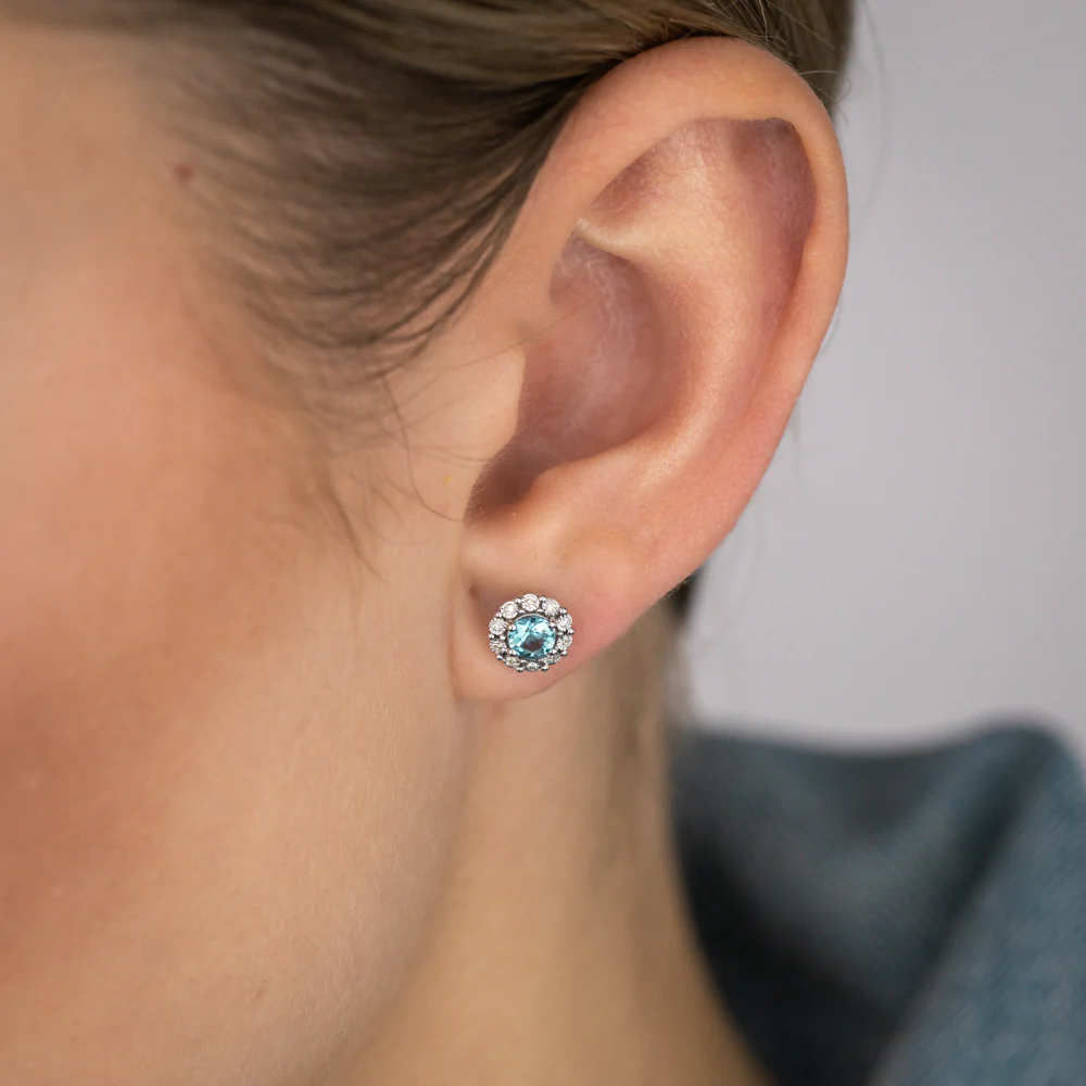 0.60 Carat London Blue Topaz and Diamond Stud Earrings in 9ct White Gold - Image 2