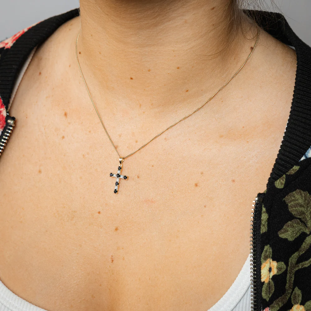 0.61 Carat Black Sapphire and Diamond Cross Pendant in 9ct Yellow Gold - Image 2