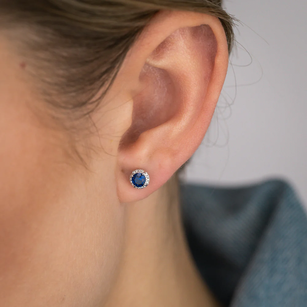 0.64 Carat Created Sapphire and Diamond Earrings in 9ct White Gold - Image 2