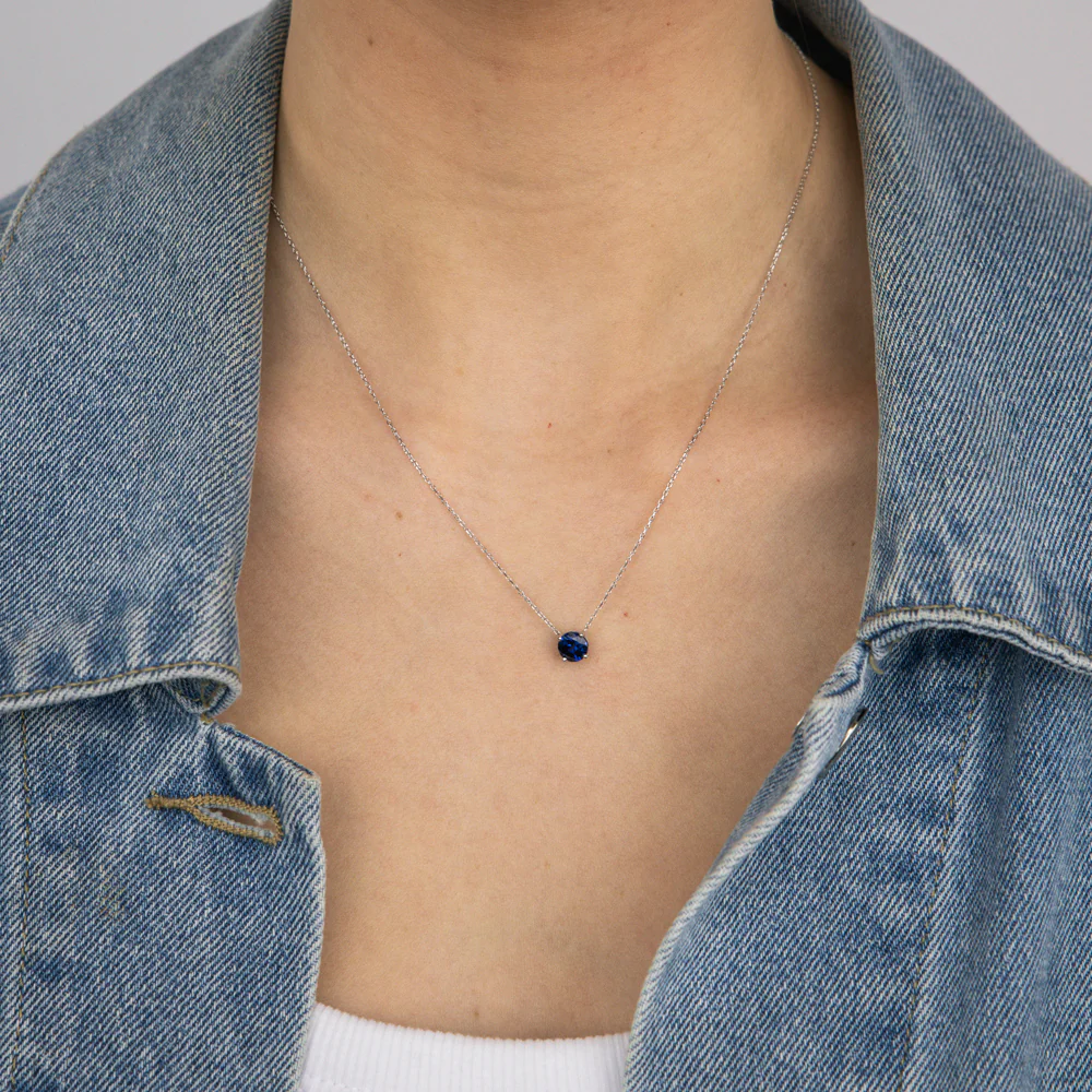 0.67 Carat Created Sapphire Pendant with 45cm Chain in 9ct White Gold - Image 2