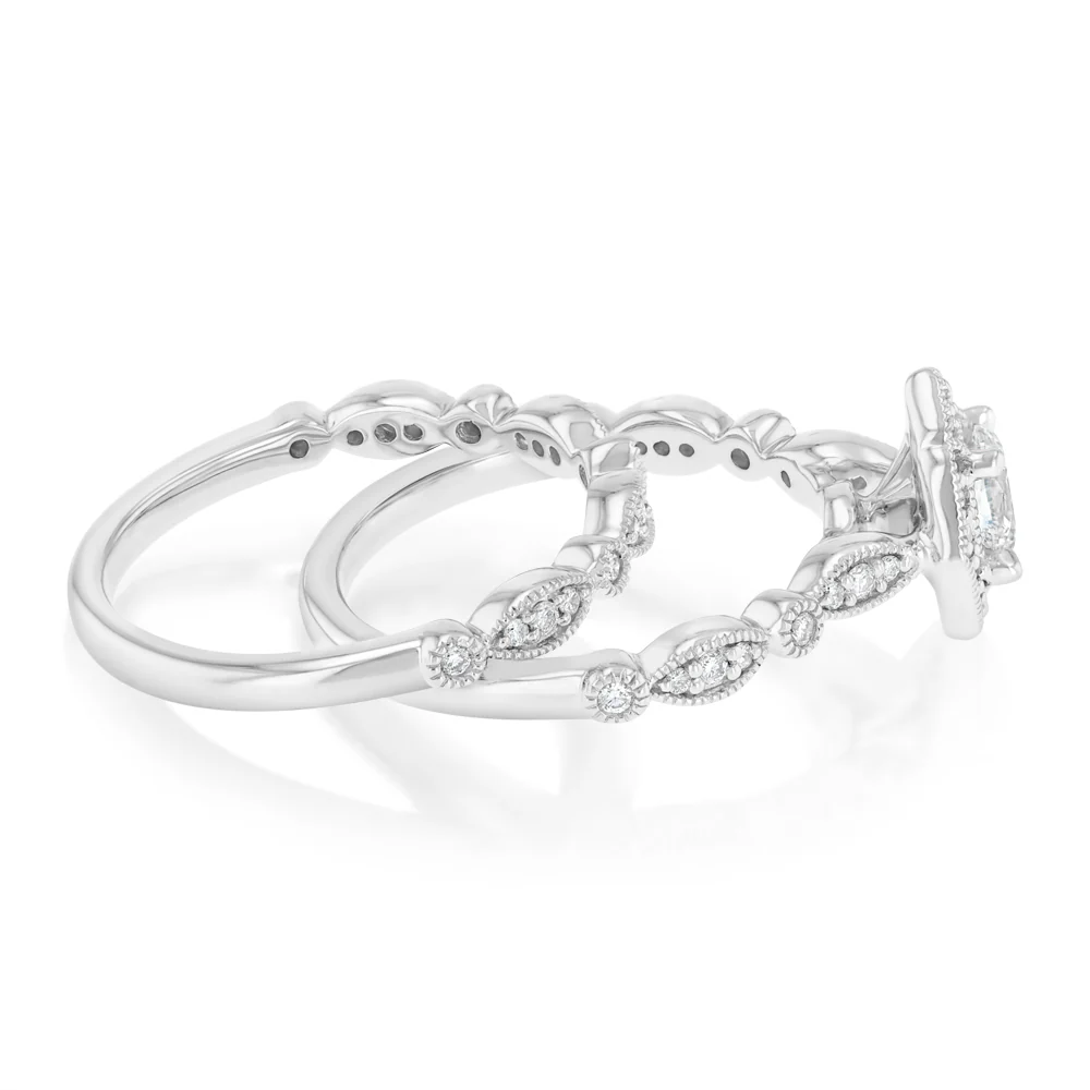 0.87 Carat Diamond Bridal 2 Ring Set in 14ct White Gold - Image 2