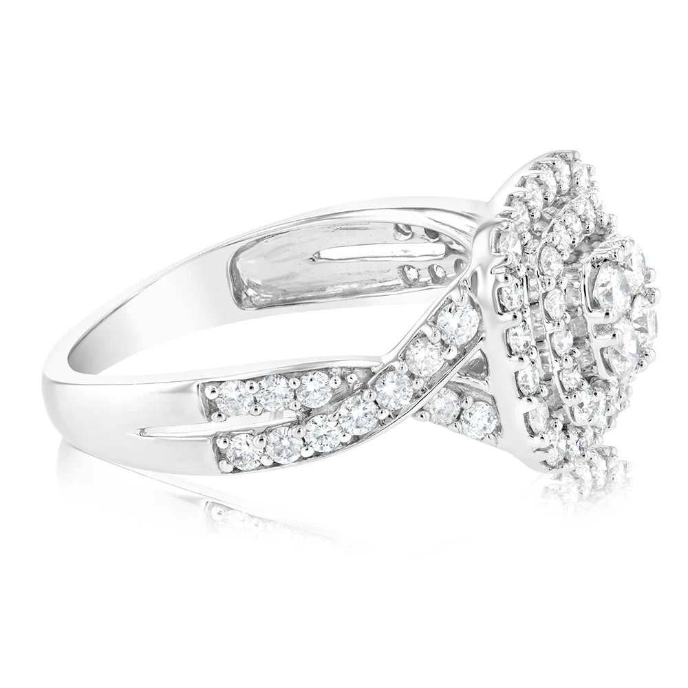 0.95 Carat Diamond Cluster Cushion Ring in 10ct White Gold - Image 2