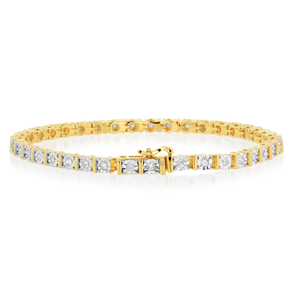 0.95 Carat Diamond Tennis 18.5cm Bracelet in Gold Plated Silver - Image 3