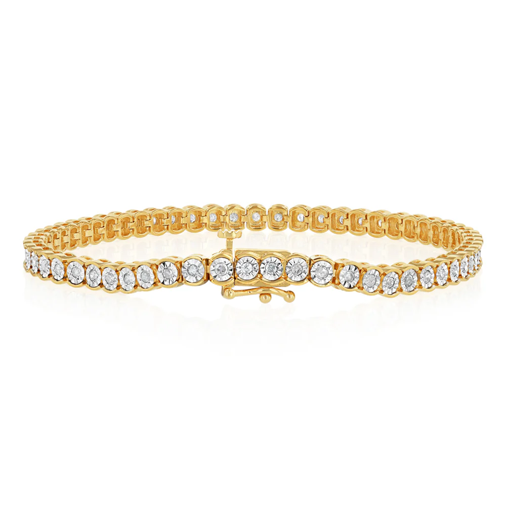0.95 Carat Diamond Tennis 19cm  Bracelet in Gold Plated Silver - Image 3