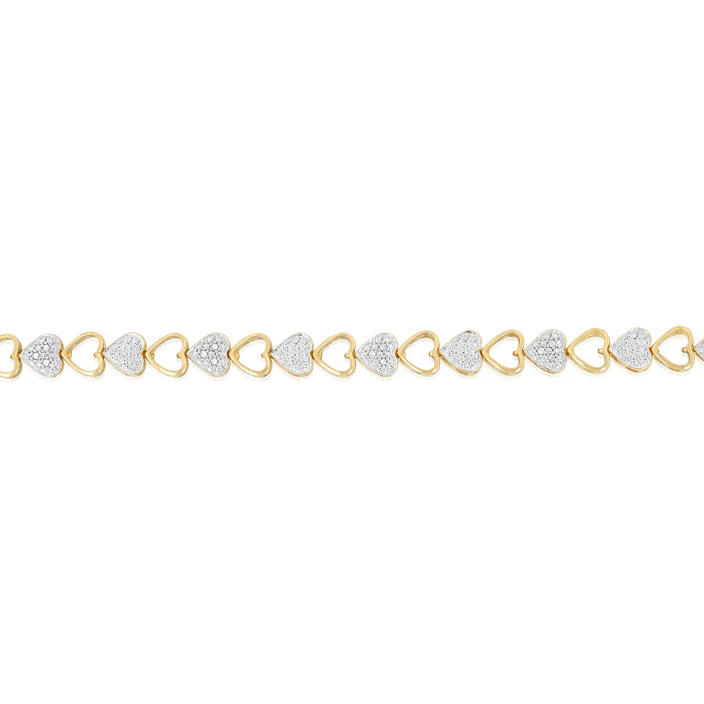 1/10 Carat Diamond 18cm Heart Bracelet in Gold Plated Silver - Image 3