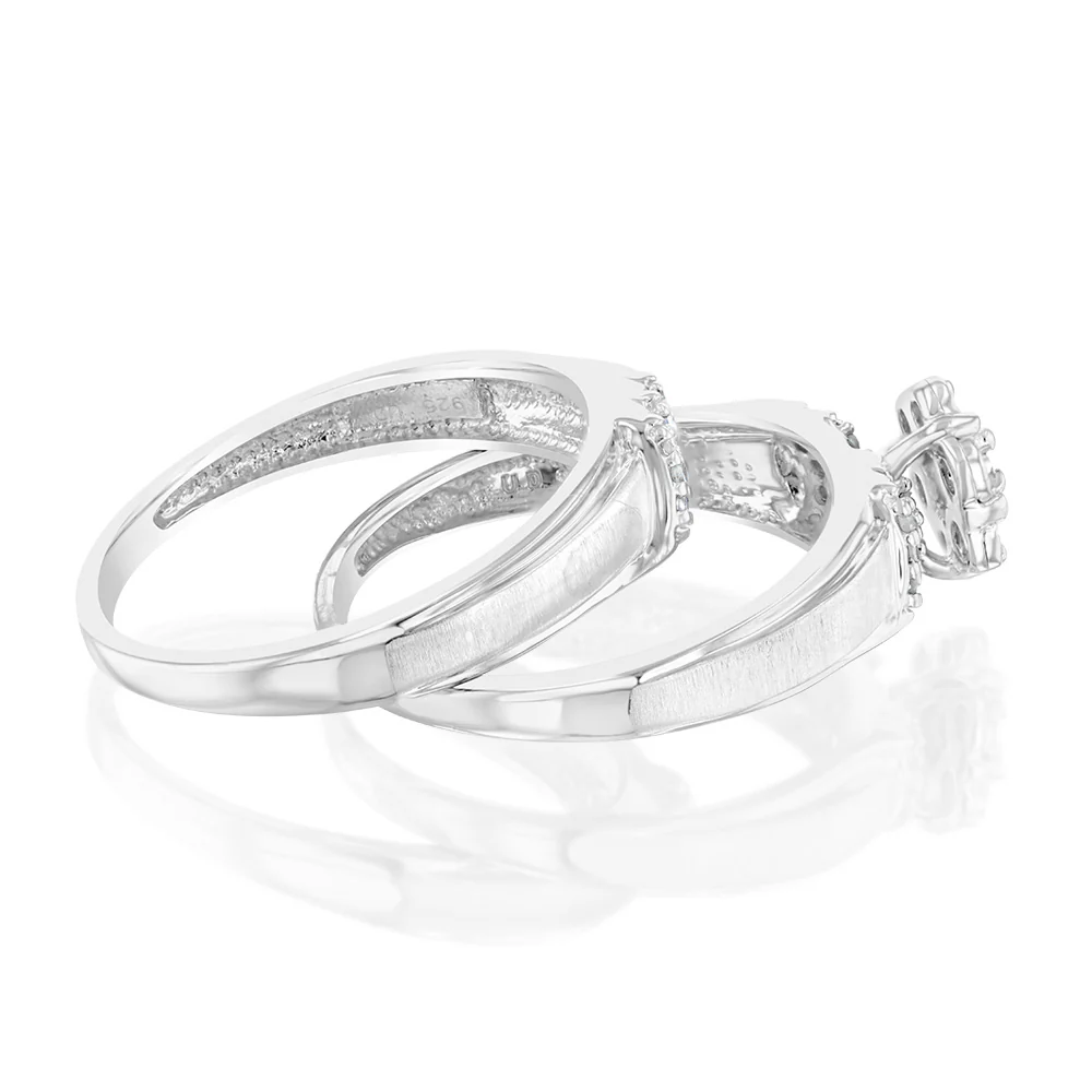1/10 Carat Diamond 2 Ring Bridal Set in Sterling Silver - Image 2