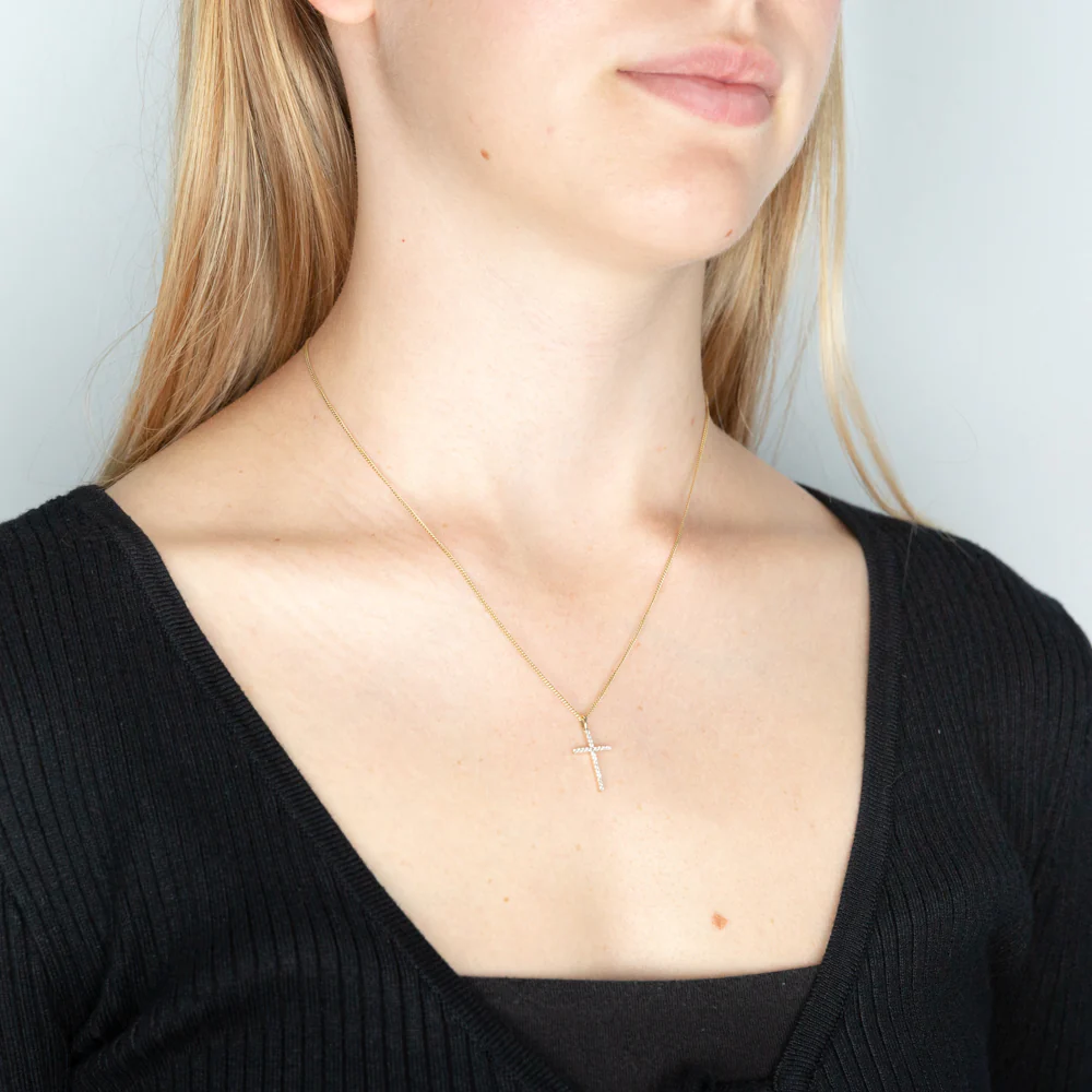 1/10 Carat Diamond Cross Pendant Set with 22 Brilliant Diamonds in 9ct Yellow Gold - Image 2