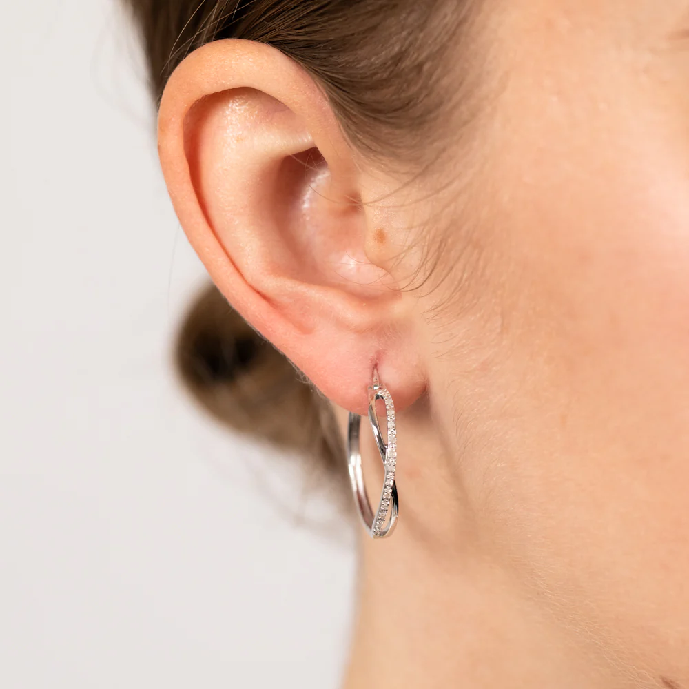 1/10 Carat Diamond Crossover Hoop Earrings in Sterling Silver - Image 2