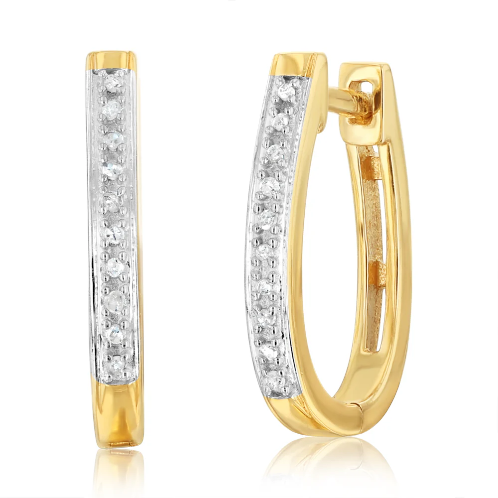 1/10 Carat Diamond Earrings Set Hoop Earrings in Gold Plated Silver and Stud Earrings in Sterling Silver - Image 2