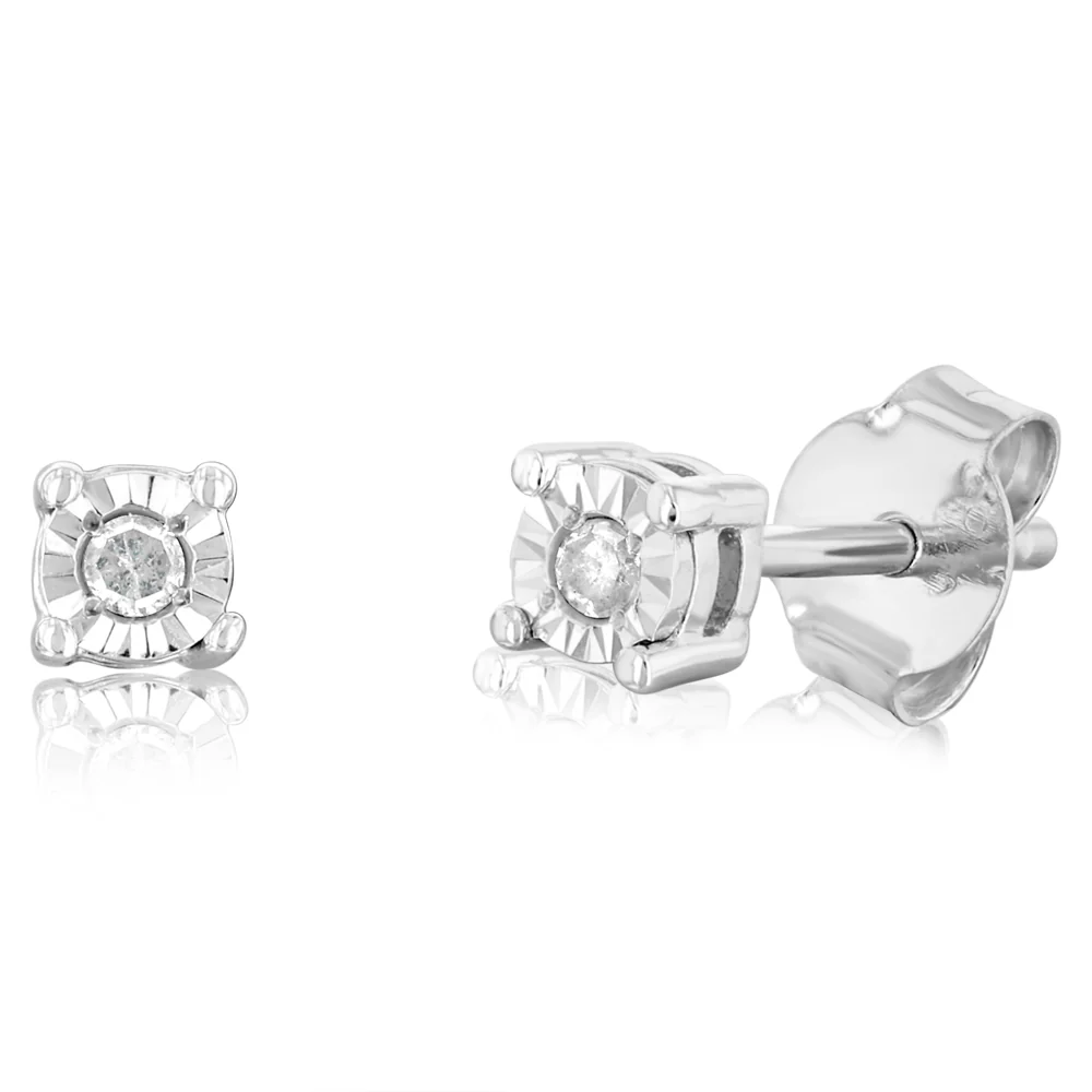 1/10 Carat Diamond Earrings Set Hoop Earrings in Gold Plated Silver and Stud Earrings in Sterling Silver - Image 3
