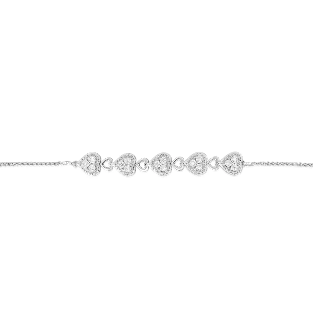 1/10 Carat Diamond Heart Fancy Bracelet Adjustable 24cm in Sterling Silver - Image 2