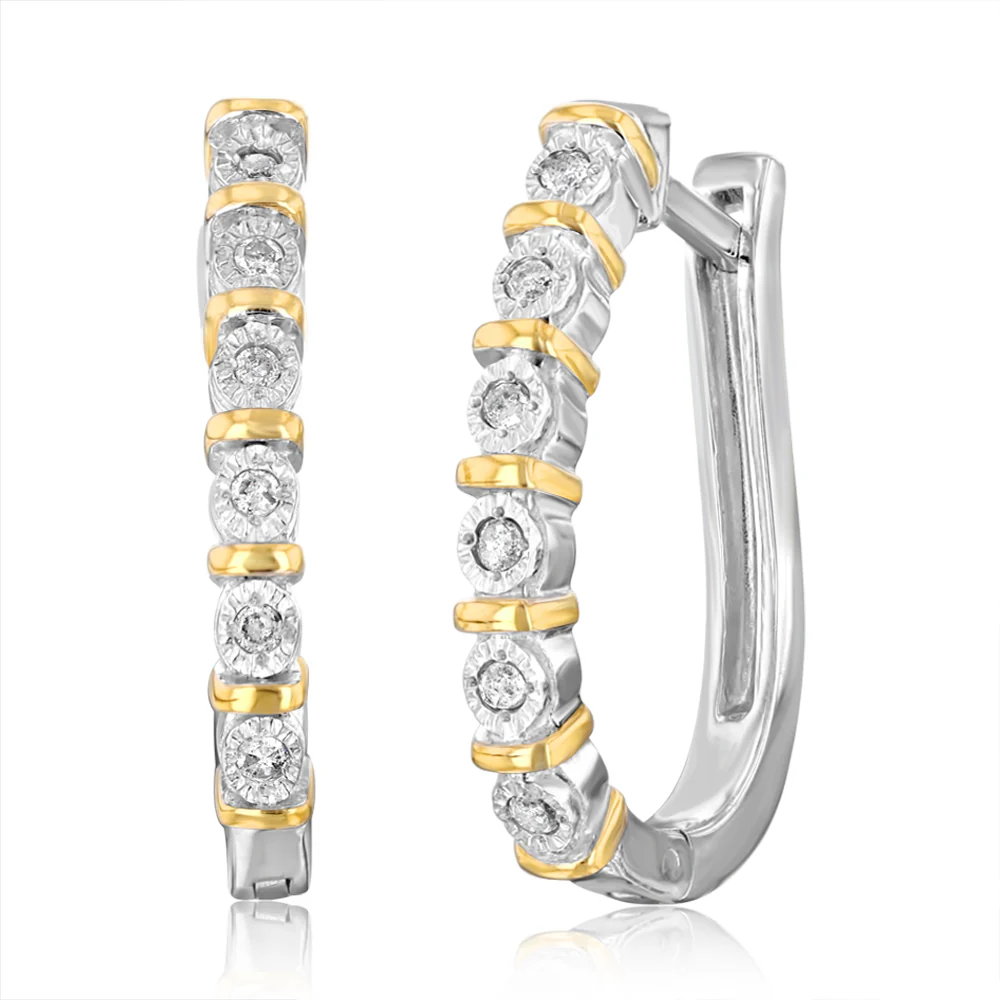 1/10 Carat Diamond Hoop and Stud Earrings Earrings Set in Gold Plated Silver - Image 2