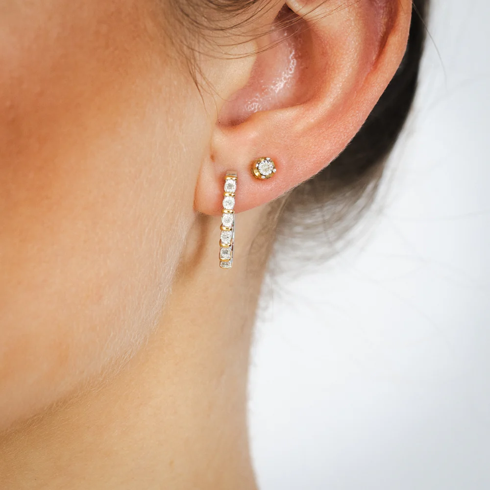 1/10 Carat Diamond Hoop and Stud Earrings Earrings Set in Gold Plated Silver - Image 4