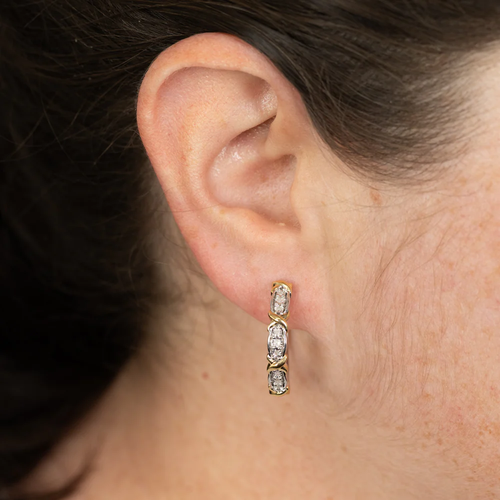1/10 Carat Diamond Hoop Earring in Gold Plated Silver - Image 2