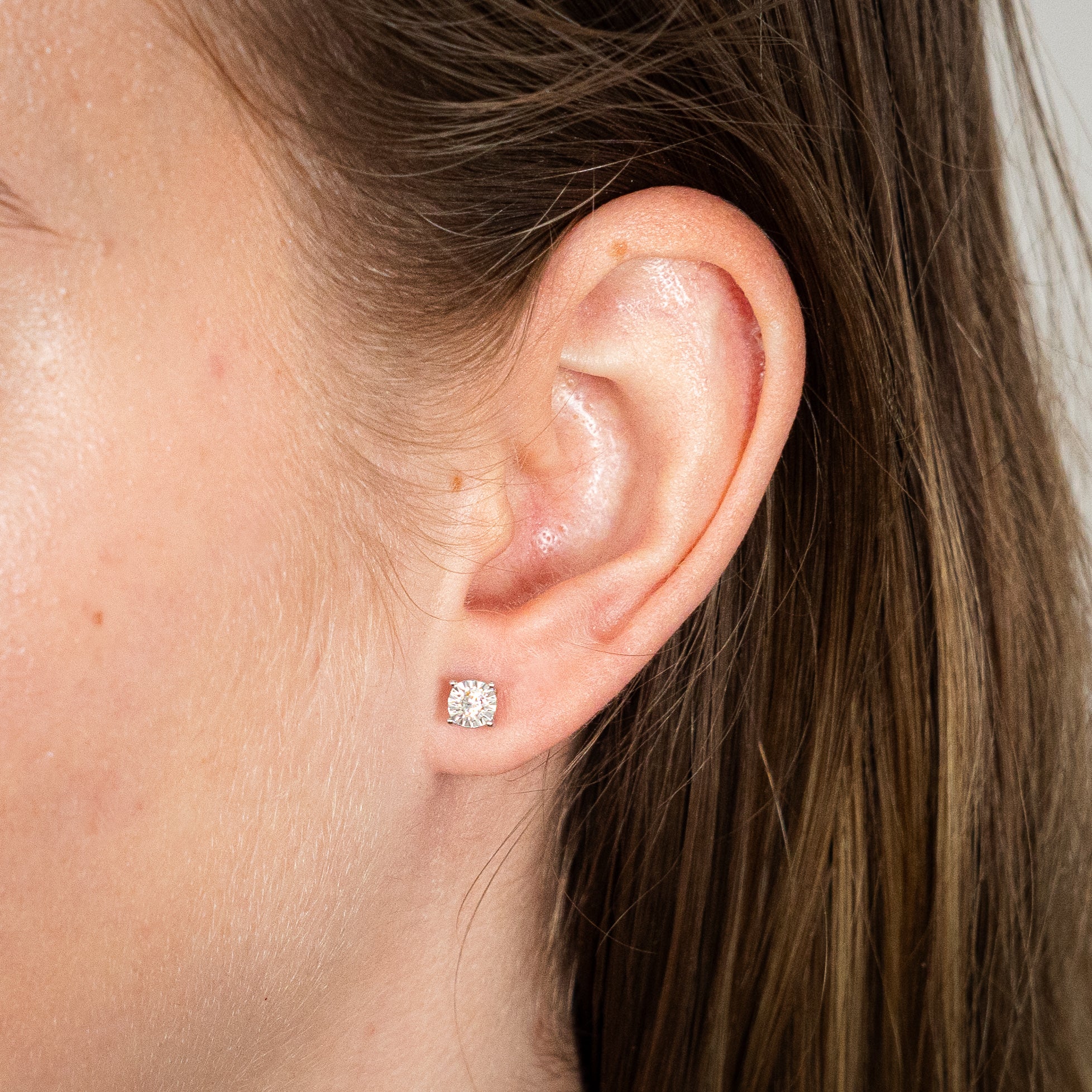 1/10 Carat Diamond Solitaire Stud Earrings in Sterling Silver - Image 2
