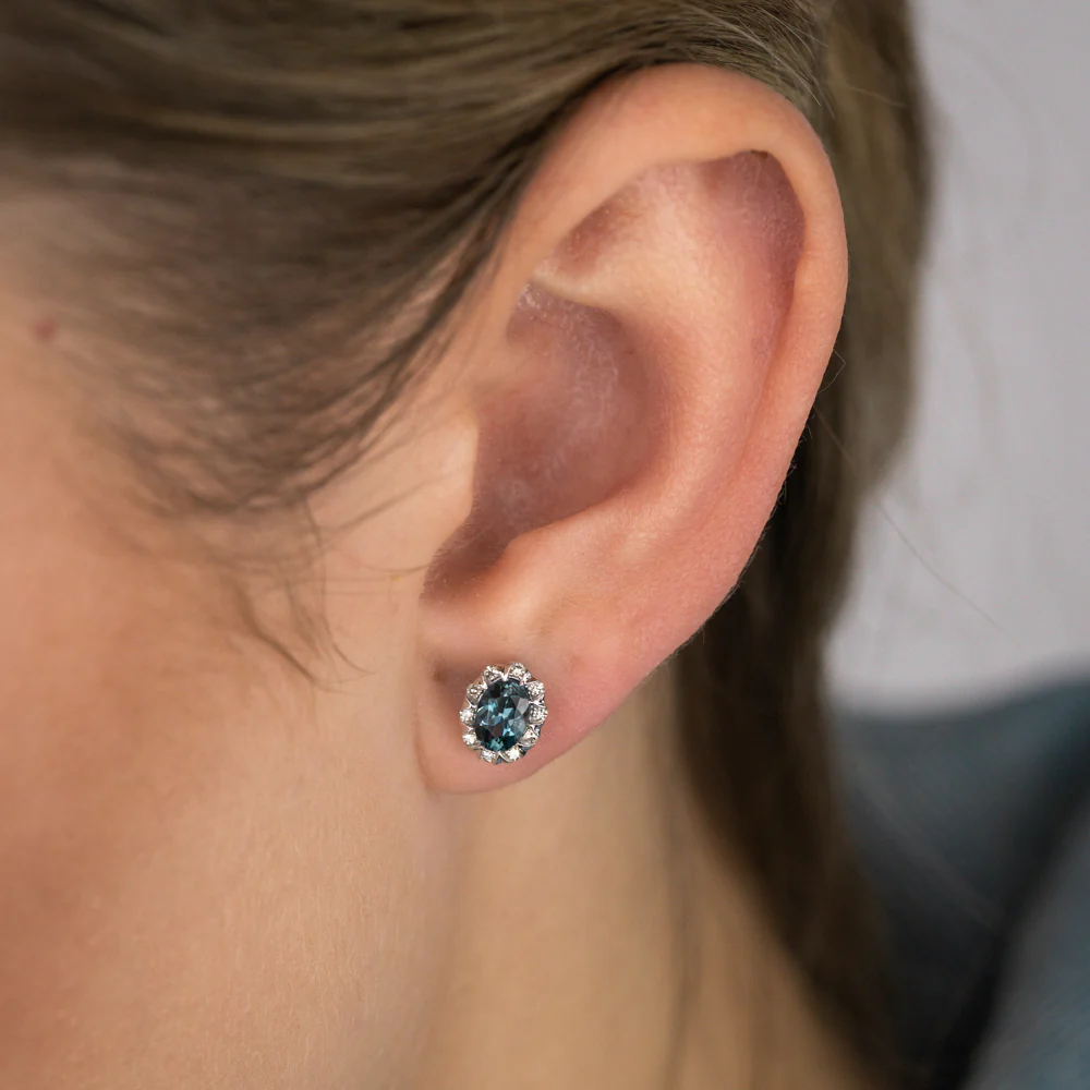 1.10 Carat London Blue Topaz and Diamond Stud Earrings in 9ct White Gold - Image 2