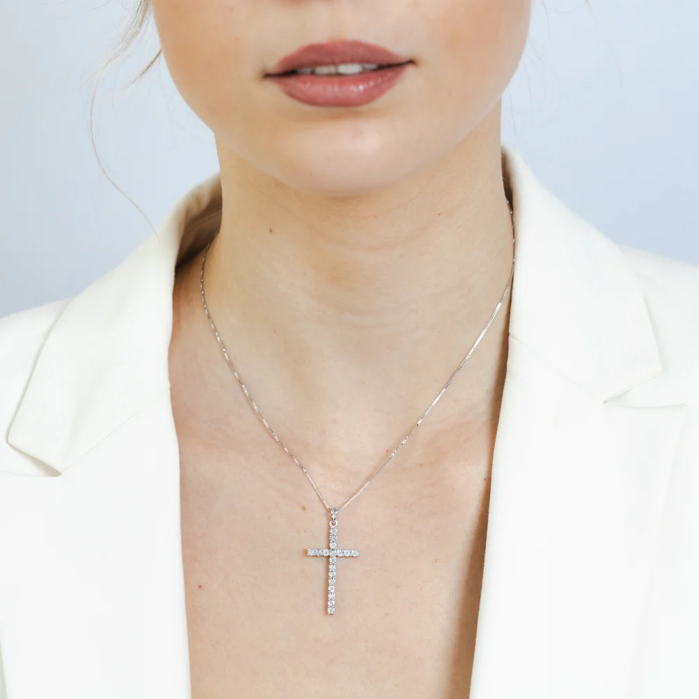 1/10 Natural Diamond Cross Pendant in Sterling Silver - Image 2