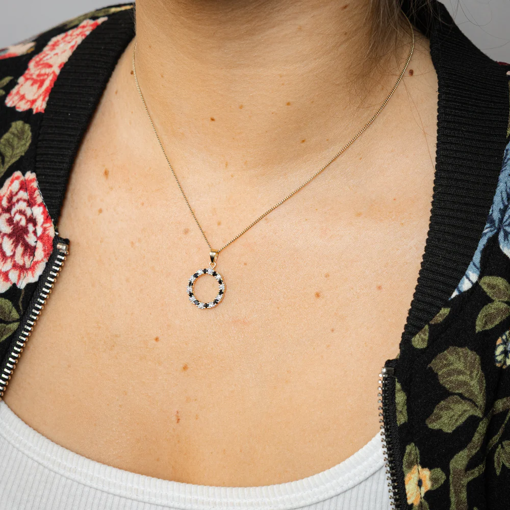 1/2 Carat Black Sapphire and Diamond Circle Pendant in 9ct Yellow Gold - Image 2