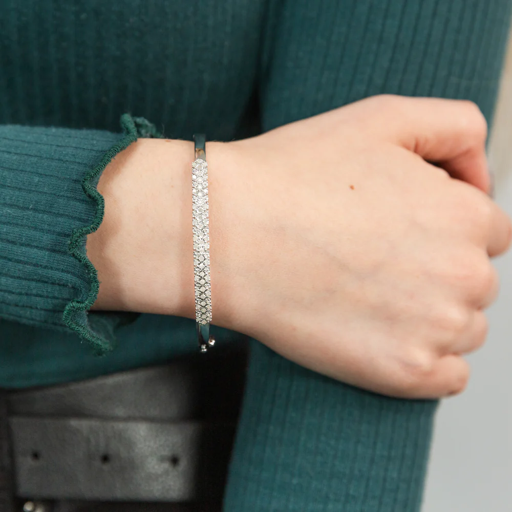 1/2 Carat Diamond 3 Row 50x60mm Hinge Bangle in Sterling Silver - Image 2