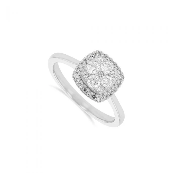 1/2 Carat Diamond Halo Ring in 9ct White Gold - Image 3