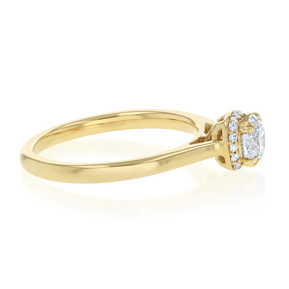 1/2 Carat Diamond Halo Ring in 9ct Yellow Gold - Image 2