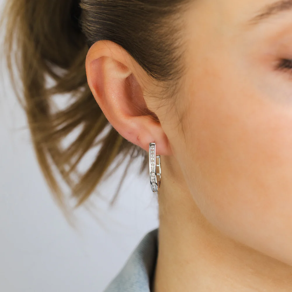 1/2 Carat Diamond Hoop Earrings in Sterling Silver - Image 2