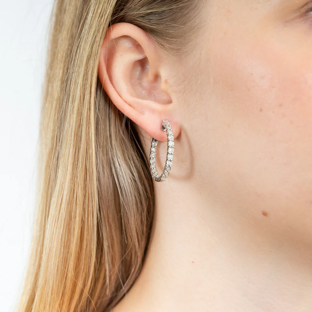 1/2 Carat Diamond Hoop Earrings in Sterling Silver - Image 2