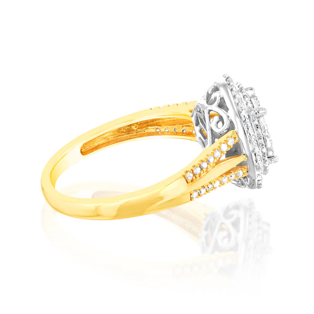 1/2 Carat Diamond Round Shaped Ring in 9ct Yellow Gold & Sterling Silver - Image 2