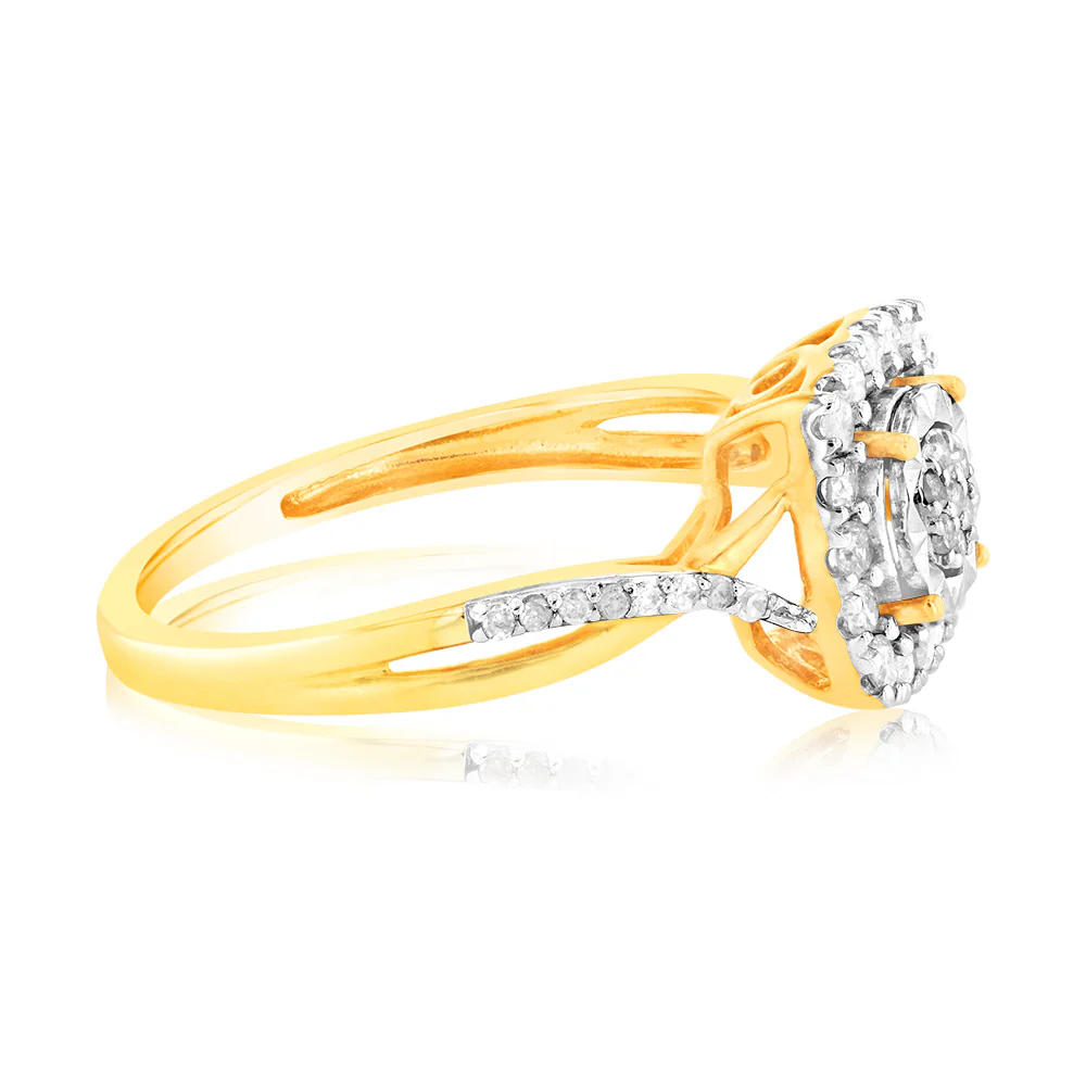 1/3 Carat Diamond Cushion Shaped Ring in 10ct Yellow Gold - Image 2