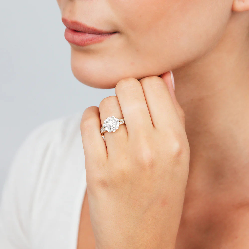 1/3 Carat Diamond Halo Ring with Split Shank in 9ct Yellow Gold - Image 3
