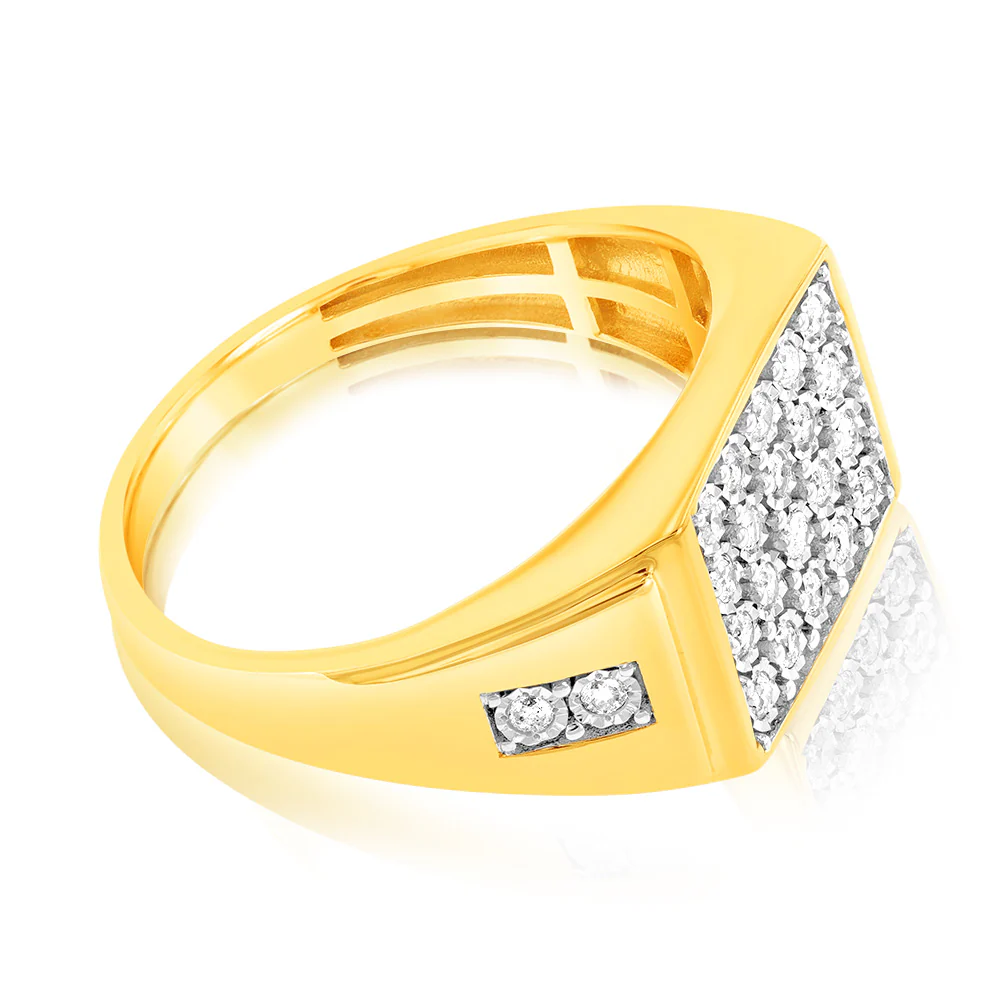 1/3 Carat Mens Ring Set with 24 Natural Diamonds in 9ct Yellow Gold & Rhodium - Image 2