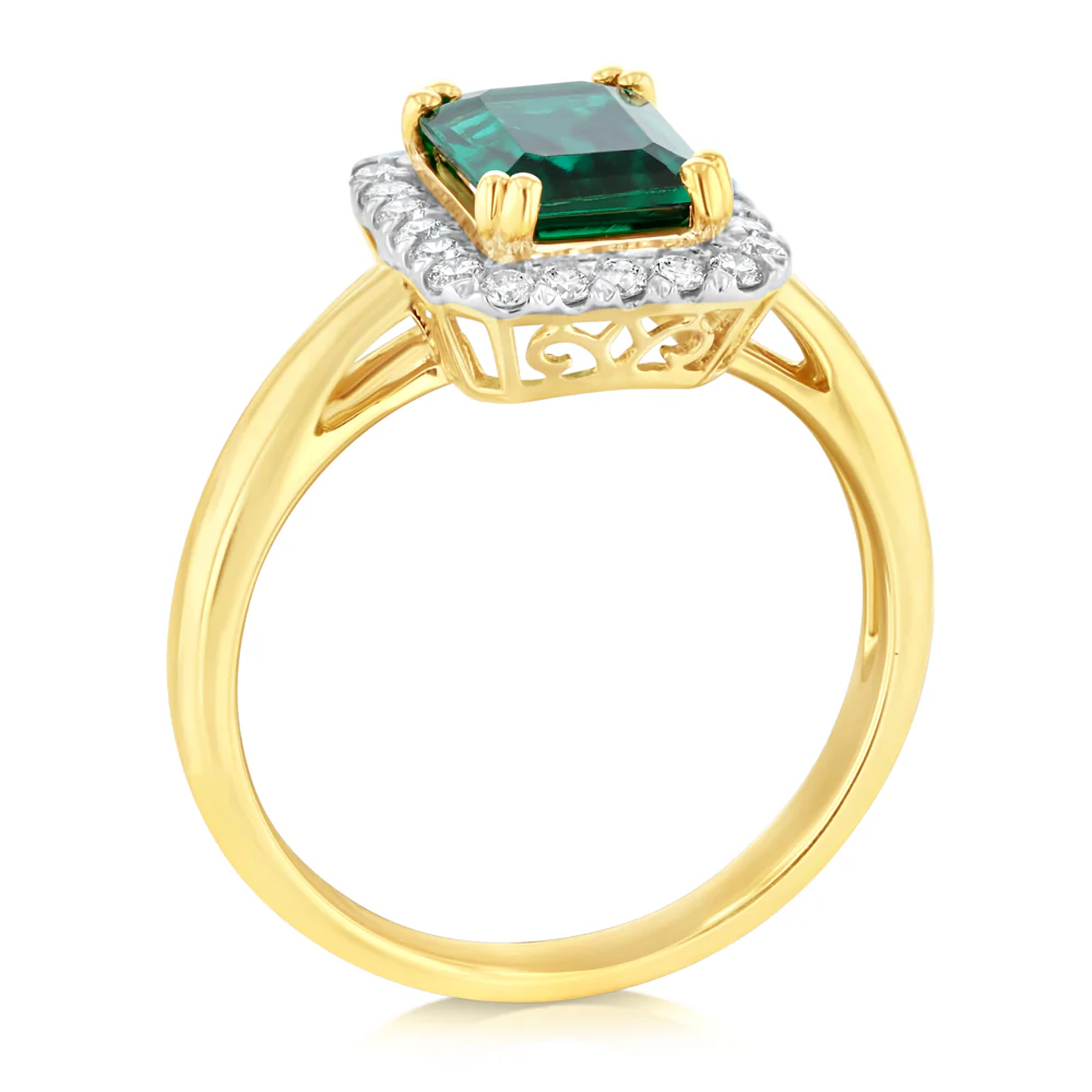 1.4 Carat Created Emerald Ring with 1/4 Carat Lab Grown Diamonds in 9ct Yellow Gold - Image 3