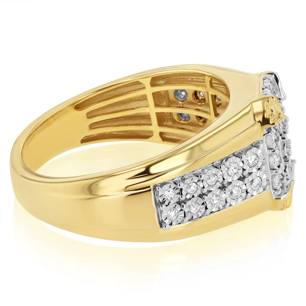 1/4 Carat Diamond Men's Ring with 32 Round Diamonds in 9ct Yellow Gold - Image 2