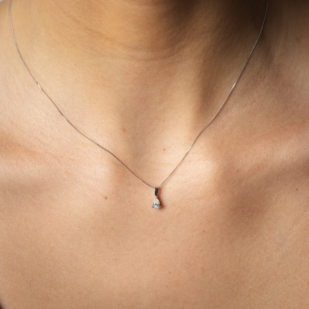 1/4 Carat Diamond Pear Pendant on Adjustable 41-46cm Chain in 9ct White Gold - Image 2